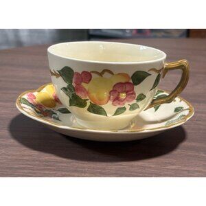 Johnson Bros Peach Bloom Flat Cup Saucer Set Made in England Vintage 1950s